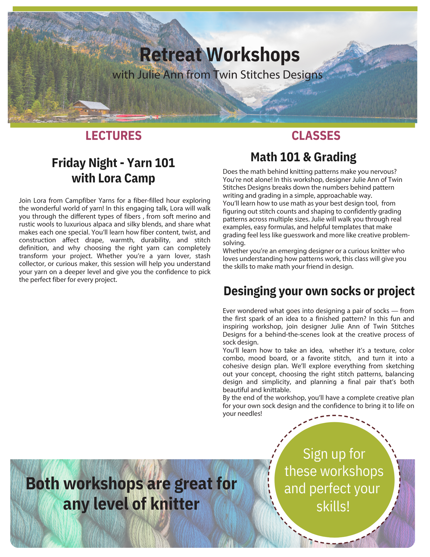 Twin Stitches Designs Mountain Knitting Retreat